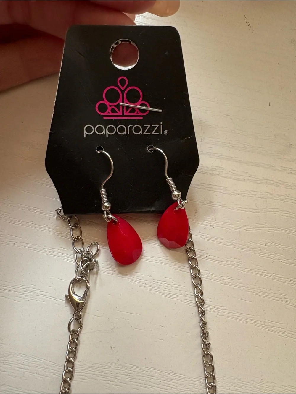 paparazzi Bright Red Teardrop Bib Necklace with Matching Drops
